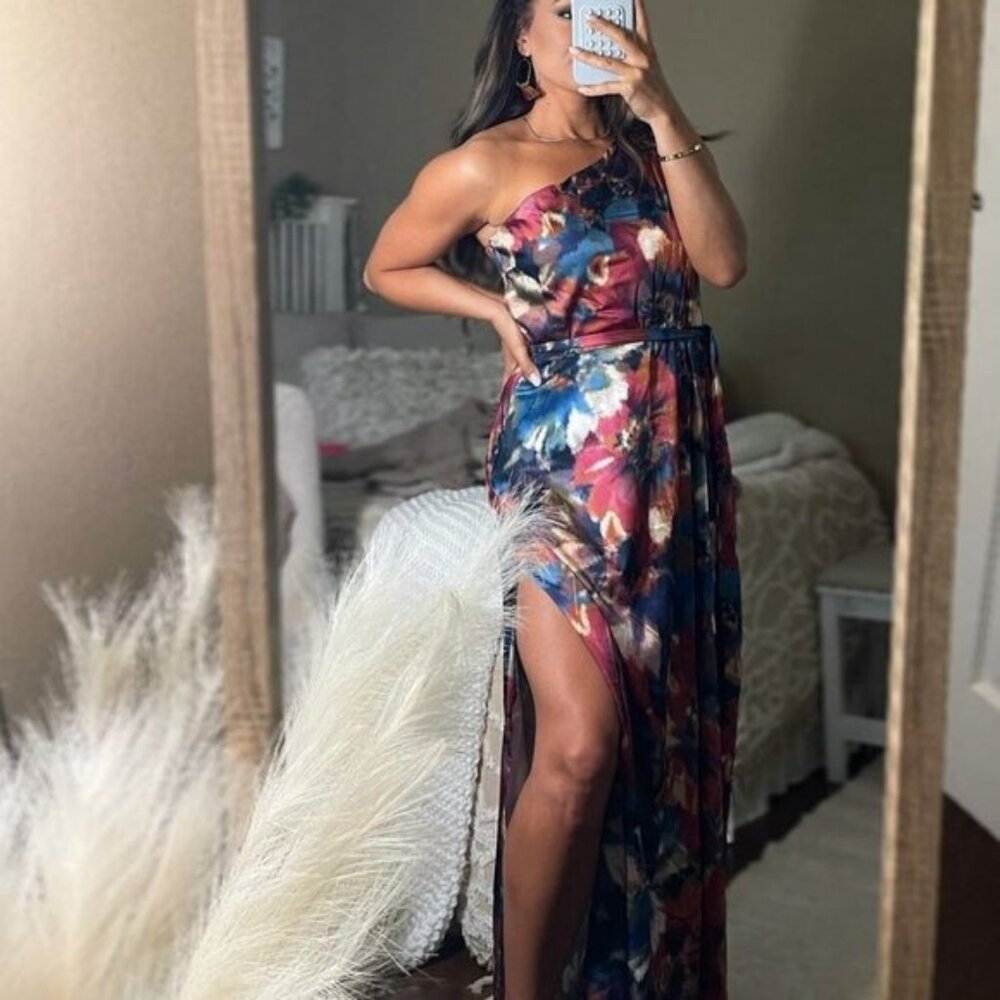 Nicole Miller New York Floral Print One Shoulder Dress Size 12 Women